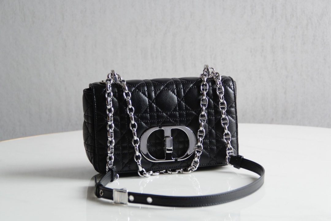 Small Dior Caro Bag Black Supple Cannage Calfskin